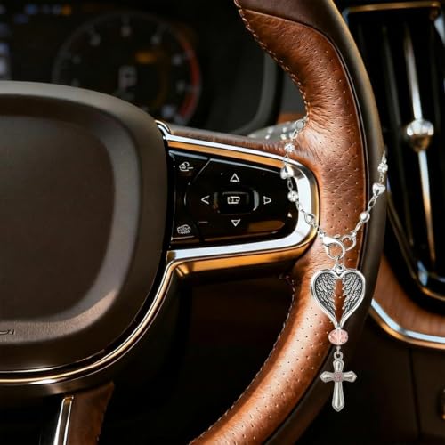 Steering Wheel Charm Accessory,Christian Cross for Car Mirror Hanging,Guardian Angel for Car,Guardian Angel Rearview Mirror Charm Ornament,Christian Protection for Bag