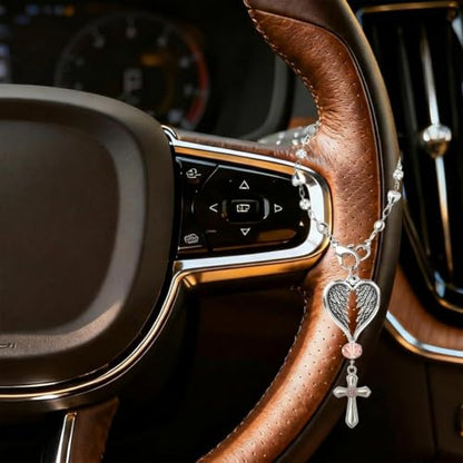 Steering Wheel Charm Accessory,Christian Cross for Car Mirror Hanging,Guardian Angel for Car,Guardian Angel Rearview Mirror Charm Ornament,Christian Protection for Bag