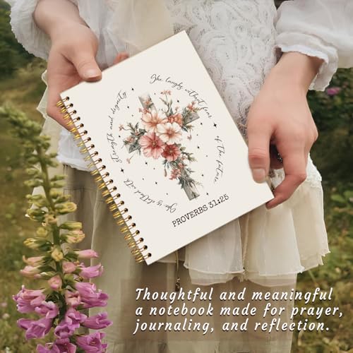 Inspirational Floral Christian Notebook Journal, Proverbs 31:25 Bible Verse Journal for Women, Christian Gifts for Women, Flower Cross Scripture Spiral Notebook 5.5x8.3 Inch - color: Proverbs 31:25-Flower