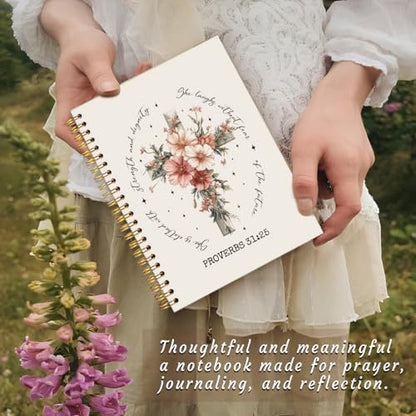 Inspirational Floral Christian Notebook Journal, Proverbs 31:25 Bible Verse Journal for Women, Christian Gifts for Women, Flower Cross Scripture Spiral Notebook 5.5x8.3 Inch - color: Proverbs 31:25-Flower