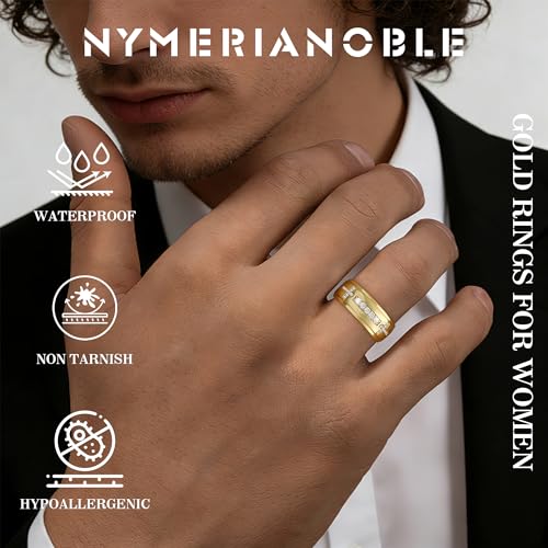 Mens Wedding Band, 18K Gold Plated Rings Non Tarnish Promise Rings For Him Lord's Prayer Cross Ring Father in Law Gifts Round Cut Anniversary Engagement Size 7-14 - size: 10