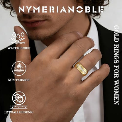 Mens Wedding Band, 18K Gold Plated Rings Non Tarnish Promise Rings For Him Lord's Prayer Cross Ring Father in Law Gifts Round Cut Anniversary Engagement Size 7-14 - size: 12