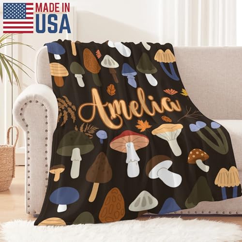 Custom Name Blanket Autumn Mushroom Soft Cozy Harvest Blanket for Boys Girls Kids Adults Personalized Cute Autumn Blankets Halloween Christmas Birthday Gifts - color: Autumu-02