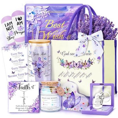 13PCS Christian Gifts for Women Faith,Self Care Package Get Well Soon,Lavender Relaxing Spa Care Package Mothers Day Baskets for Her Mom Friend Sister Wife Valentine's Day Gift, Birthday Gifts - color: Lavender