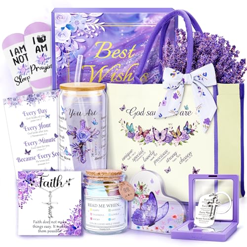 13PCS Christian Gifts for Women Faith,Self Care Package Get Well Soon,Lavender Relaxing Spa Care Package Mothers Day Baskets for Her Mom Friend Sister Wife Valentine's Day Gift, Birthday Gifts - color: Lavender