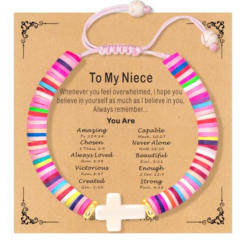 Cute Cross Bracelet Teen Girl Gifts Trendy Stuff Christian Gifts for Kids/Girls/Boys/Teens/Women Jewelry Colorful Jesus Bracelets Christmas Religious Communion Baptism Confirmation Gifts - color: 3-Niece