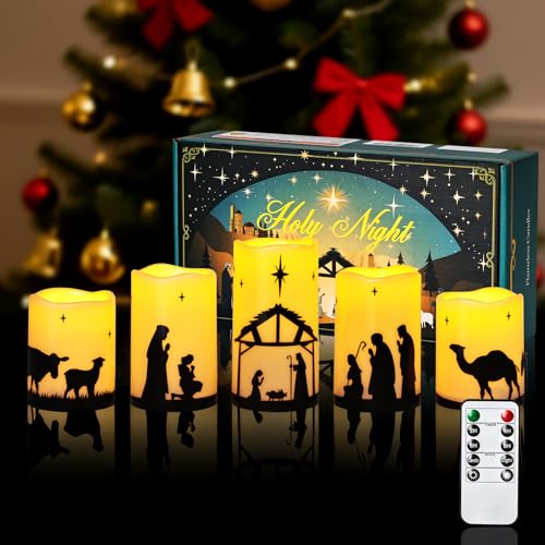 Nativity Scene Decoration, Christmas Nativity Set, Flameless Candles, 5 Pc - size: Nativity Set (5-Pack)