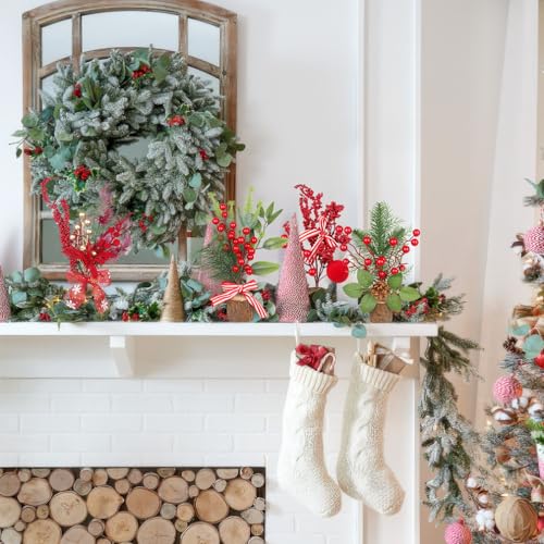 4 Pcs Mini Christmas Trees Table Decorations Small Christmas Tree with Christmas Ornaments Pine Cone Berry Artificial Xmas Tree Centerpieces for Home Indoor Fireplace Mantel Party Winter Decor