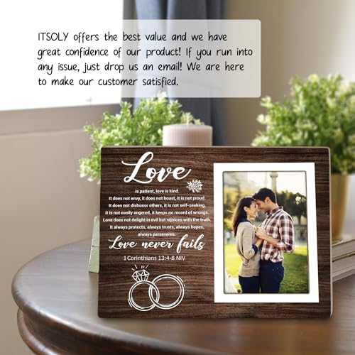 Rustic Photo Frame,Couples Picture Frame,1 Corinthians 13:4-8 Love Never Fails,Couple Gift for Wedding Anniversary, Engagement,Bridal Shower and Valentine's Day Gift 12P043