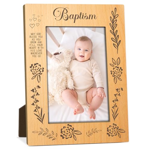 Blessing Baptism Picture Frame, Girls Baptism Gifts from Godparents Friends Family, Christening Baby Gift, 4x6 Inch Wooden Picture Frame for Home Office Desktop Nightstand Decor -016 - color: Flowers-4
