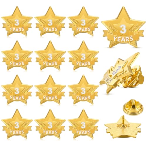 Tigeen 12 Pcs Year Service Reward Pins Star Enamel Pins, 3 Years - style: 3 Years