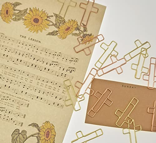 Gold Cross Paper Clips with Ribbons Set. Loaded Bible Supplies - color: Gold