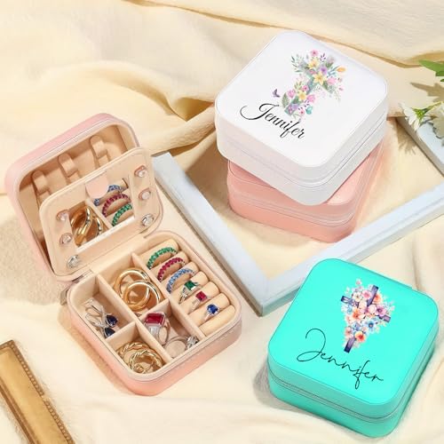 Cherished Moments Personalized Jewelry Keepsake Box with Custom Cross and Name for Teenage Girls Christening Gift - color: Cross and Name-White