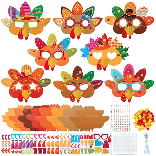 24 Sets Thanksgiving Turkey Masks Craft Kits DIY Turkey Face Mask Craft Kit - color: Turkey Masks