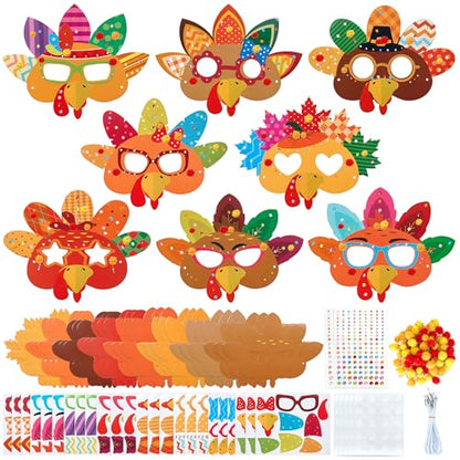24 Sets Thanksgiving Turkey Masks Craft Kits DIY Turkey Face Mask Craft Kit - color: Turkey Masks