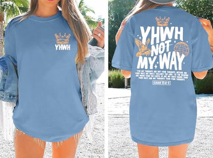 Christian Faith Shirts for Women Jesus Shirt YHWH Inspirational Bible Verse T-Shirt Religious Oversized Graphic Tee - color: Blue, size: X-Large