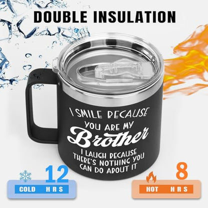 14 Oz Tumbler for Brother – Christmas, Birthday Present from Sister or Brother, Funny Drinkware for Him - color: Brother Smile
