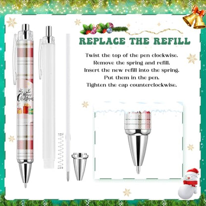 36 Pcs Christmas Pens Bulk Gift Cute Red and Green Buffalo Plaid Xmas Party Favors Retractable Ballpoint Gel Ink Pens Novelty Santa Claus for Adults Office Supplies Rewards Stockings Stuffers (Plaid) - style: Plaid