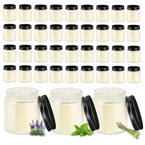 ACITHGL 36 Pcs 4oz Mini Mason Jar Candles Small Scented Candles Bulk Aromatherapy Ideal Souvenir Favors for Wedding Birthday Party (Sage, Mint, Citronella, Black) - color: Black, style: Sage, Mint, Citronella