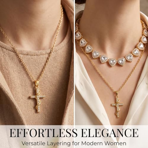 LOKOZ Cross Necklace for Women, Tennis Necklace, Gifts for Women - color: Layered Necklace - Cross 4 - Gold
