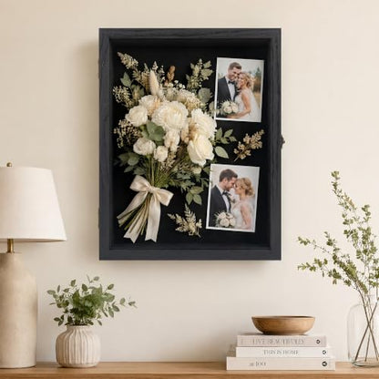 GMFrames 16x20 Wooden Shadow Box Frame with Removable Shelves Deep Display Case for Military Medals Keepsakes Black - color: Black, size: 16x20