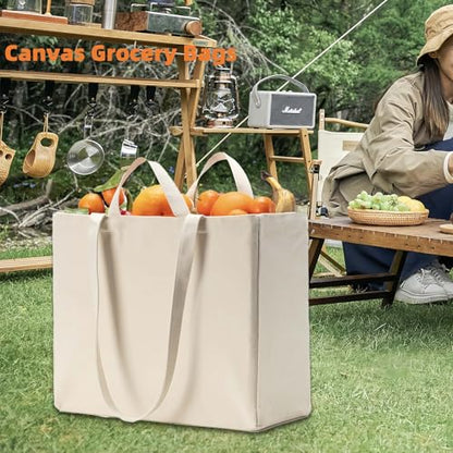 LINICE 3 Pack Canvas Grocery Bags with Long Shoulder Strap and Short Handle - color: 3 Pack
