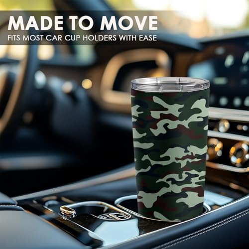 SANDJEST Camo Tumbler 20oz Stainless Steel Double Wall Insulated, Travel Coffee Cup Camouflage Gifts for Men Women, Hunting Lovers, Birthday Christmas - color: Camouflage 1