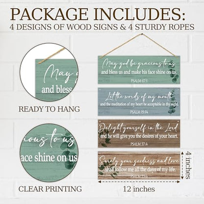 Dskly 4 Pcs Christian Wall Decor Sign, Rustic Scripture Wall Art Decor Gift, Bible Verses Wooden Hanging Plaque Sign For Farmhouse Home Living Room Bedroom Bathroom, Retro Prayer Saying Wood Sign -06