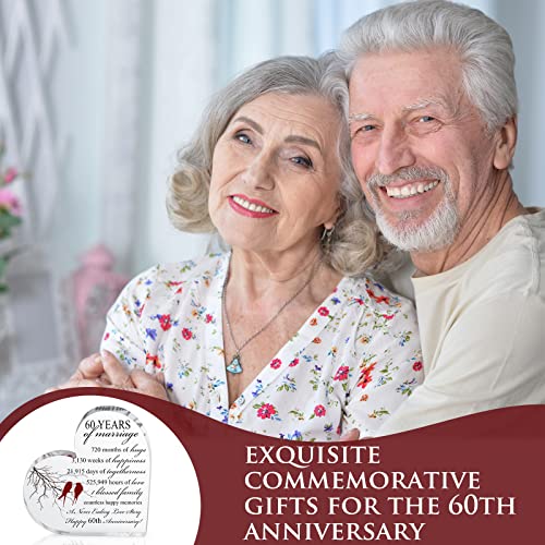 Qunclay 60th Years of Marriage Gift Wedding Anniversary Souvenir Heart Marriage Keepsake Decoration Present for Couple Parent Women Mom Husband Wife He She Friend Grandparents - style: 60th