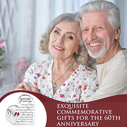 Qunclay 60th Years of Marriage Gift Wedding Anniversary Souvenir Heart Marriage Keepsake Decoration Present for Couple Parent Women Mom Husband Wife He She Friend Grandparents - style: 60th