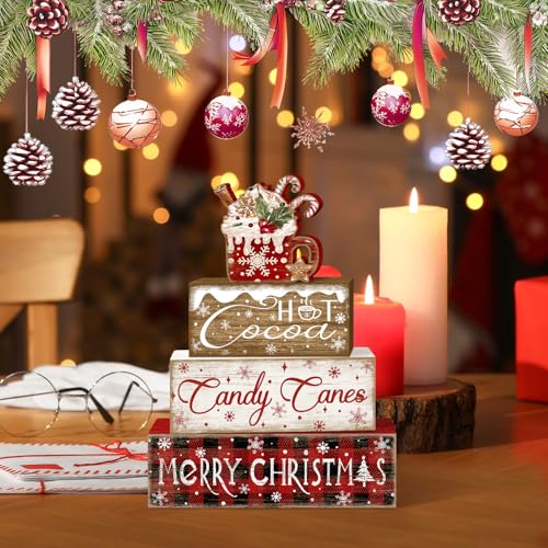 Britimes Tiered Tray Decor Set, 4 Pack, Wooden Table Sign, Hot Cocoa - style: Hot Cocoa
