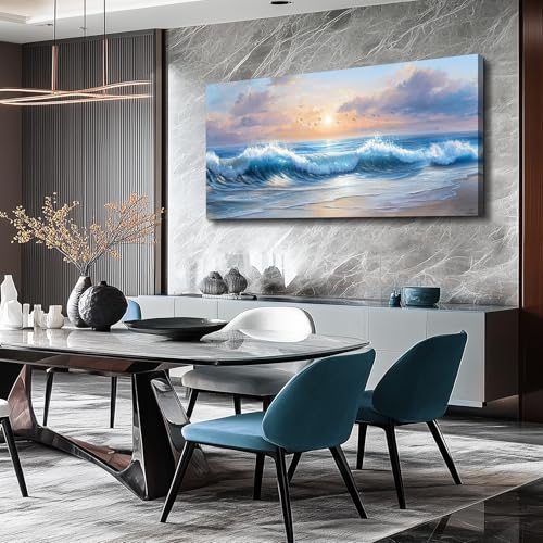 XIGUANGART Beach Pictures Wall Art,Coastal Sunrise Seascape Painting 24x48 - color: Sea Wave Painting, size: 48"L x 24"W