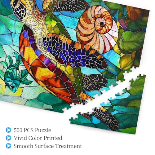Sea Turtles Jigsaw Puzzles for Adults 500 Pieces Sea Turtles Painting Wooden Jigsaw Puzzle Colorful Sea Turtles Puzzle for Family Friends Home Decor - color: Sea Turtles, size: 500PCS