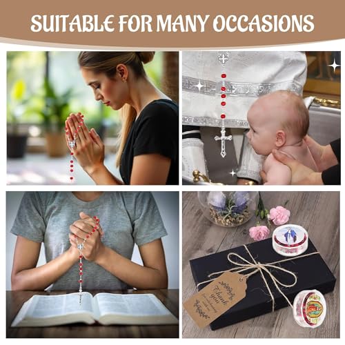 24 Pcs Rose Catholic Rosaries Necklaces,Wooden Beads Rosary Necklace Religious Rosary Jesus Cross Catholic Gifts,Holy Rosaries in Bulk with Organza Bags Gift Gift Boxes for Prayer Men Women