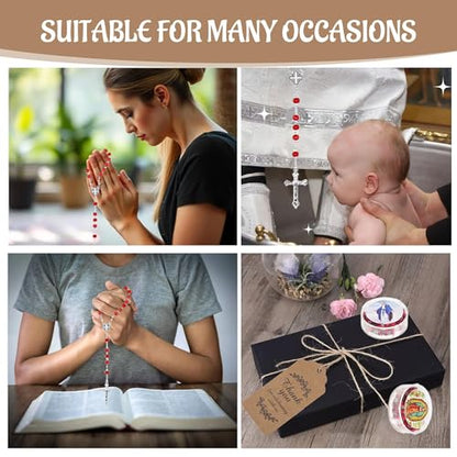 24 Pcs Rose Catholic Rosaries Necklaces,Wooden Beads Rosary Necklace Religious Rosary Jesus Cross Catholic Gifts,Holy Rosaries in Bulk with Organza Bags Gift Gift Boxes for Prayer Men Women