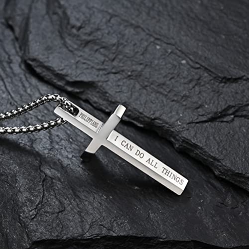 Cross Necklace for Men,Stainless Steel Christian Pendant Jewelry - color: C-silver-60cm chain