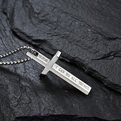 Cross Necklace for Men,Stainless Steel Christian Pendant Jewelry - color: C-silver-60cm chain