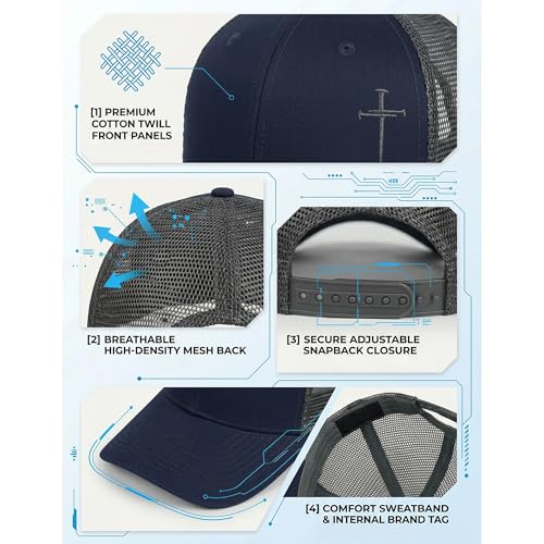 Christian Hats for Men Women,Jesus 3 Nail Cross Hat Christian Religious Gifts for Birthday/Christmas,Black and Silver - color: 581.blue