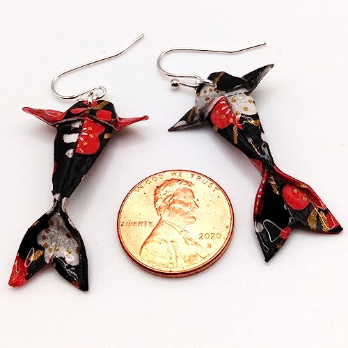Paper Origami Koi Fish Earrings, 6 Color Patterns - color: Black Red White