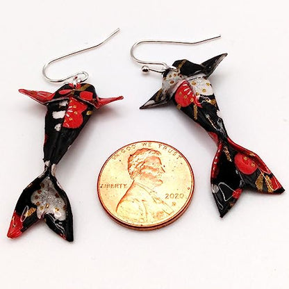Paper Origami Koi Fish Earrings, 6 Color Patterns - color: Black Red White