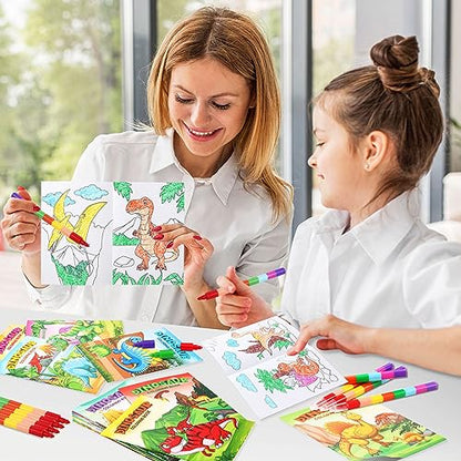 BenLouis 24 Dinosaur Mini Coloring Books with 24 Crayons for Kids Bulk - style: Dinosaur
