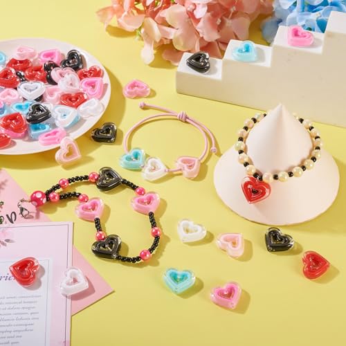 FASHEWELRY 60Pcs Acrylic Crystal Heart Beads Clear Love Heart Beads Candy Color Cute Pony Bead Aesthetic Bead for Valentine Day Bracelet Necklace Jewelry Making - color: Heart-60Pcs
