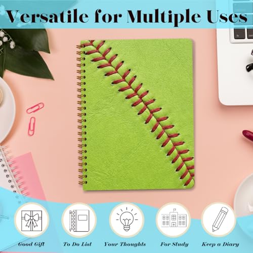 Softball Print Spiral Notebook, Unique Gifts for Softball Fans,5.8x8.3 Inch - color: Softball Stitch