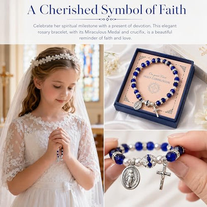 Women Stretch Rosary Bracelet Beaded Crucifix & Miraculous Medal - color: HOLY3