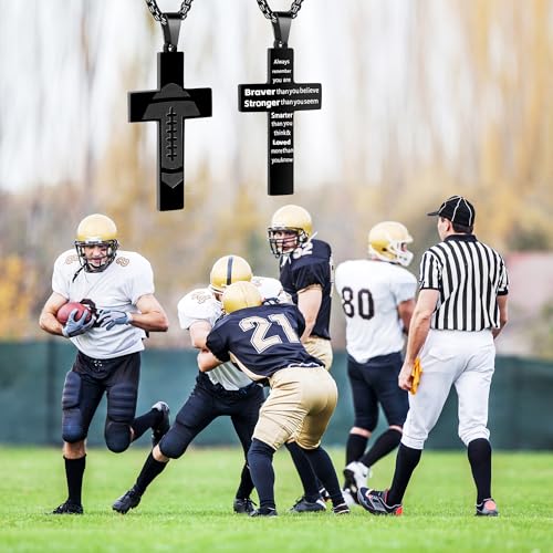 Football Cross Necklace, Black Cross Necklace for Dad Son Grandson - style: Always remember