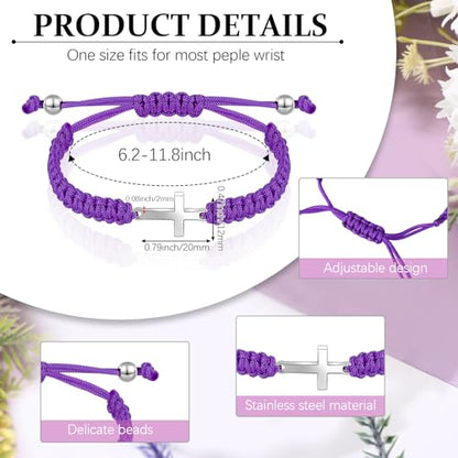Sureio 2 Pcs Christian Cross Matching Bracelets for Women Men - color: Black, Purple