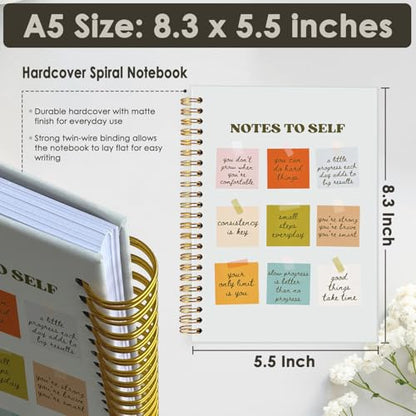 Note to Self Mental Health Journal, Inspirational Spiral Notebook, Motivational Positivity Journal, Inspirational Journal for Women, Positive Affirmations Quote Hardcover Notebooks 5.5x8.3 - color: Notes to self