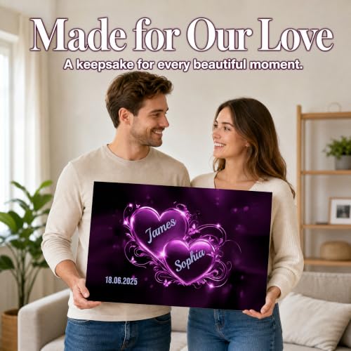 Ipplee Custom Framed Romantic Neon Double Heart Canvas for Couples - color: Design23