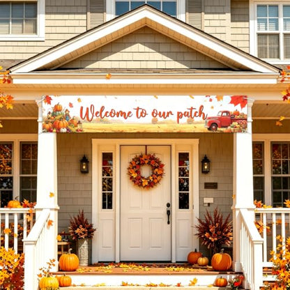 Welcome to Our Patch Fall Banner Pumpkin Patch Thanksgiving Yard Sign Decor - color: Welcome to Our Patch