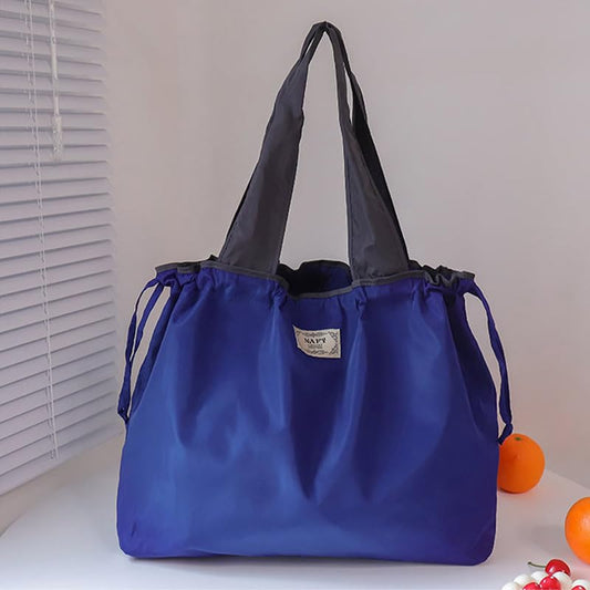 Casual Large Foldable Shopping Bag, Reusable Grocery Bags, Waterproof Portable Lightweight Tote Bag for Daily Use - color: Royal Blue Drawstring Tote, style: Modern